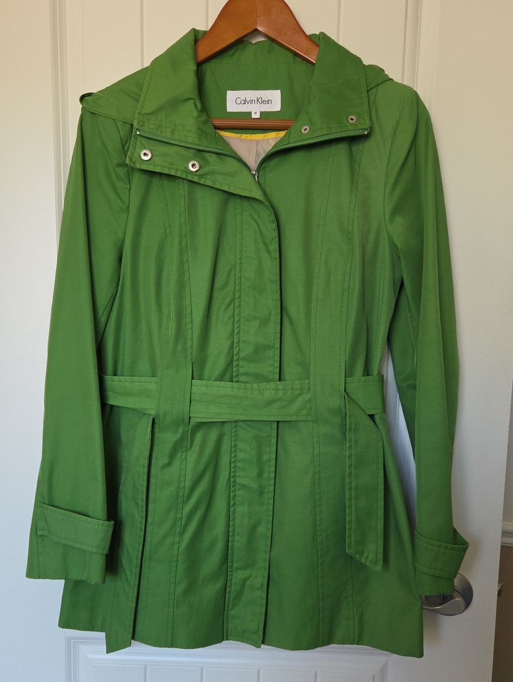 Calvin Klein Green Hooded Trench Coat (size M)
